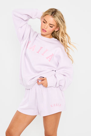 Kaiia Slogan Mini Sweat Shorts Pale Lavender