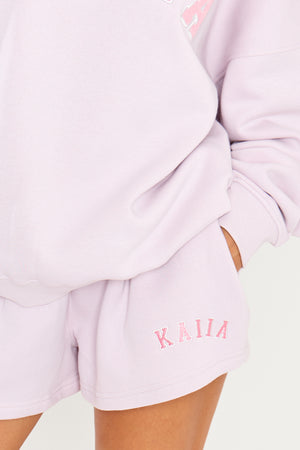 Kaiia Slogan Mini Sweat Shorts Pale Lavender