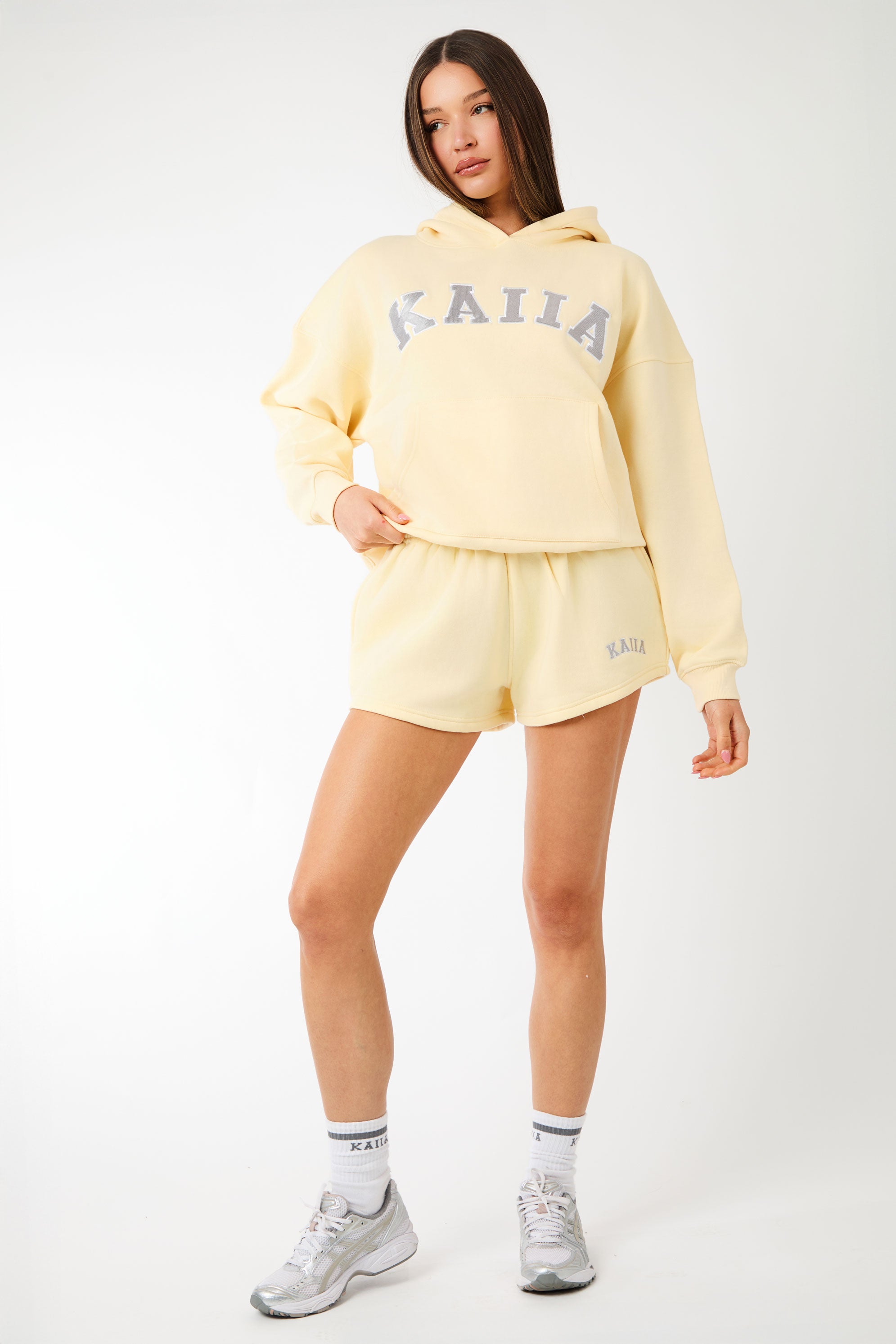 Kaiia Logo Mini Sweat Shorts Soft Yellow & Grey | Kaiia