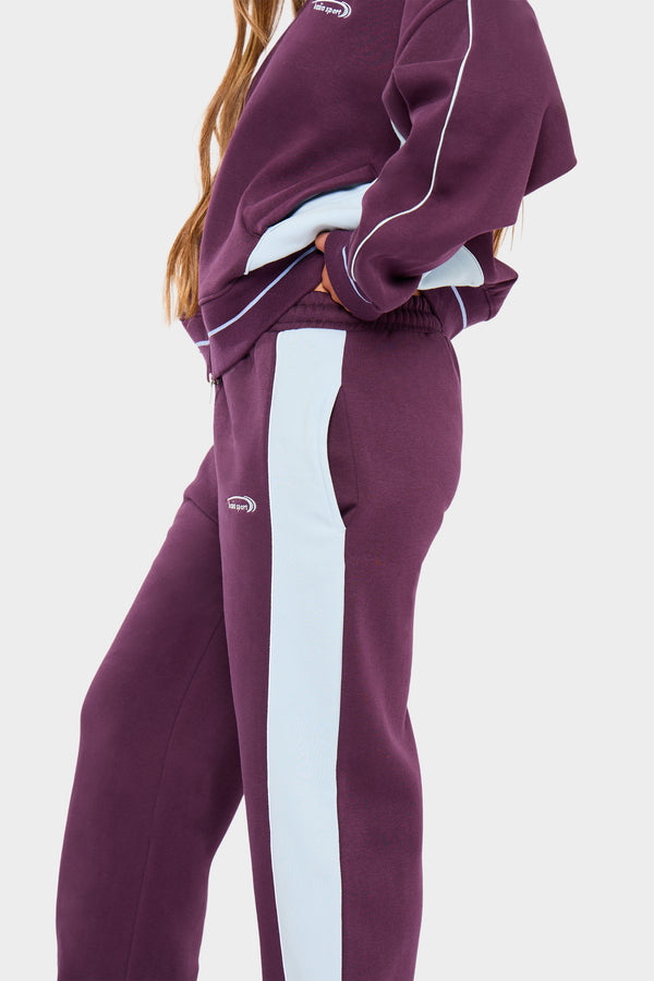 Kaiia Contrast Wide Leg Joggers Burgundy & Baby Blue