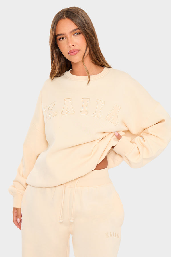 Kaiia Slogan Oversized Sweatshirt Warm Cream