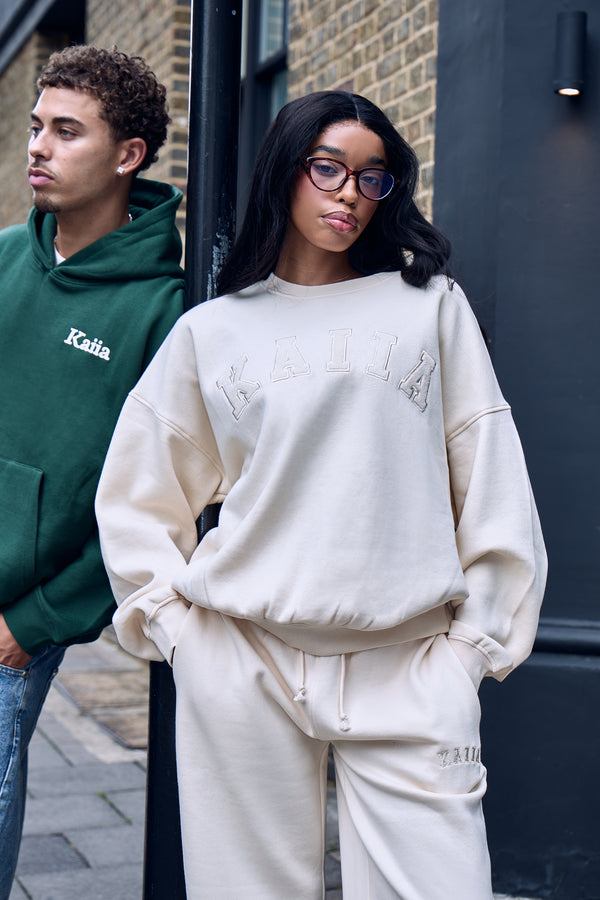 Kaiia Slogan Oversized Sweatshirt Warm Cream