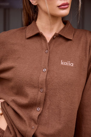 Kaiia Supersoft Button Down Shirt Coffee