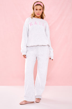 Kaiia Slogan Oversized Sweatshirt Grey Marl & Pink