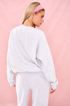 Kaiia Slogan Oversized Sweatshirt Grey Marl & Pink