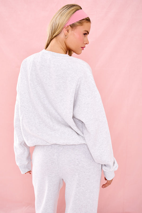 Kaiia Slogan Oversized Sweatshirt Grey Marl & Pink