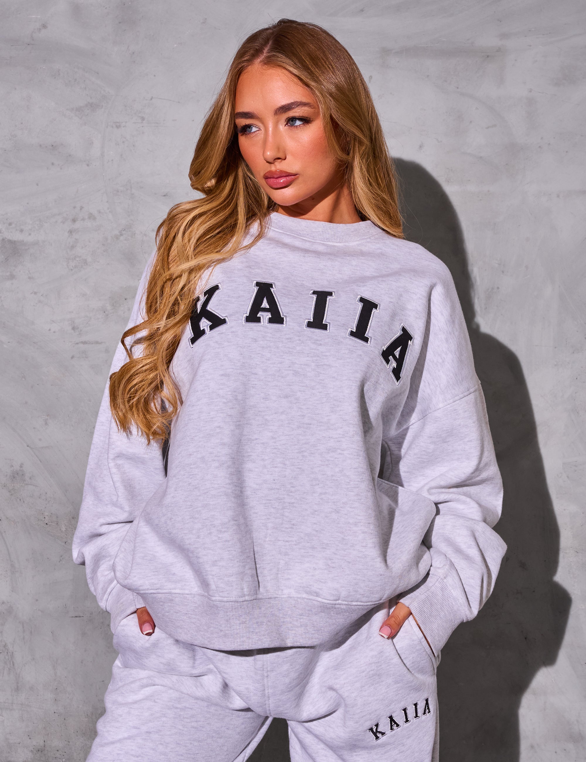 Kaiia Logo Oversized Sweatshirt Light Grey Marl and Black