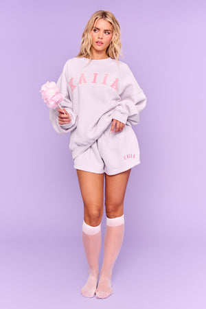 Kaiia Slogan Oversized Sweatshirt Pale Lavender