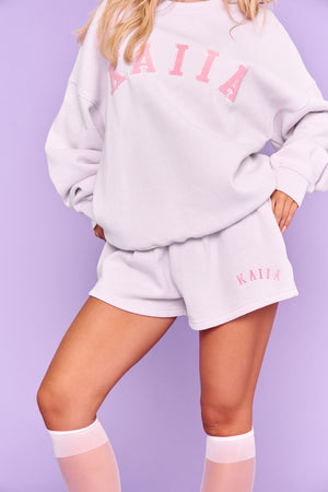 Kaiia Slogan Oversized Sweatshirt Pale Lavender