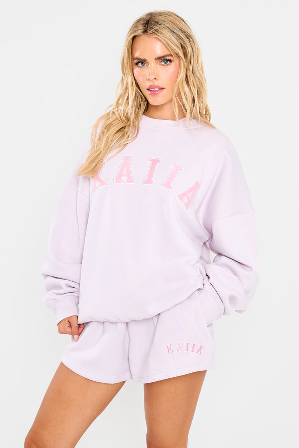Kaiia Slogan Oversized Sweatshirt Pale Lavender