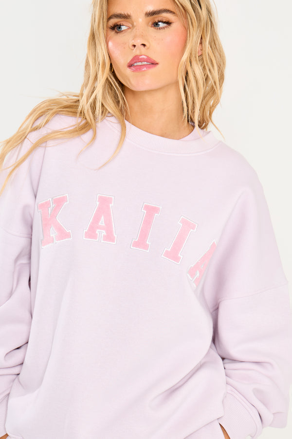 Kaiia Slogan Oversized Sweatshirt Pale Lavender