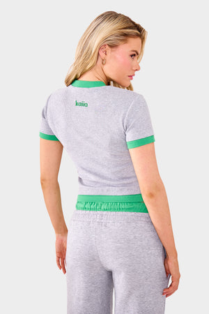 Kaiia Ribbed Double Layered Baby Tee Grey Marl & Green