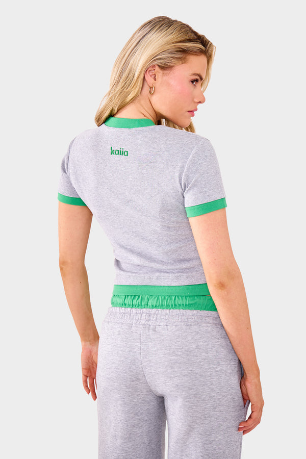 Kaiia Ribbed Double Layered Baby Tee Grey Marl & Green