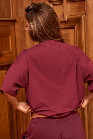 Kaiia Embossed Logo Oversized T-shirt Dark Cherry