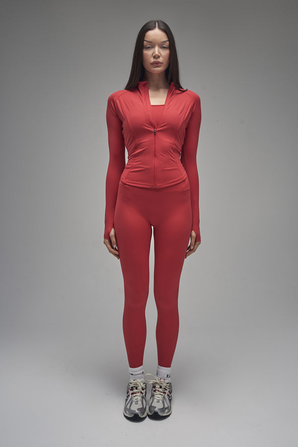 Kaiia Sculpt Long Sleeve Zip Through Fitted Jacket Red
