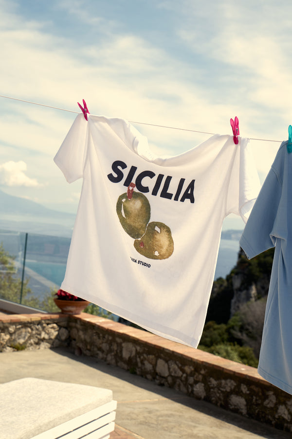 Kaiia Sicilia Olives Graphic Oversized T-Shirt White