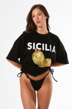 Kaiia Sicilia Olives Graphic Oversized T-Shirt Black