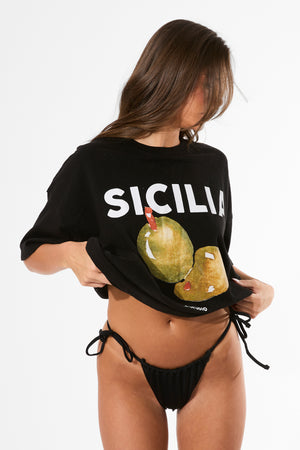 Kaiia Sicilia Olives Graphic Oversized T-Shirt Black