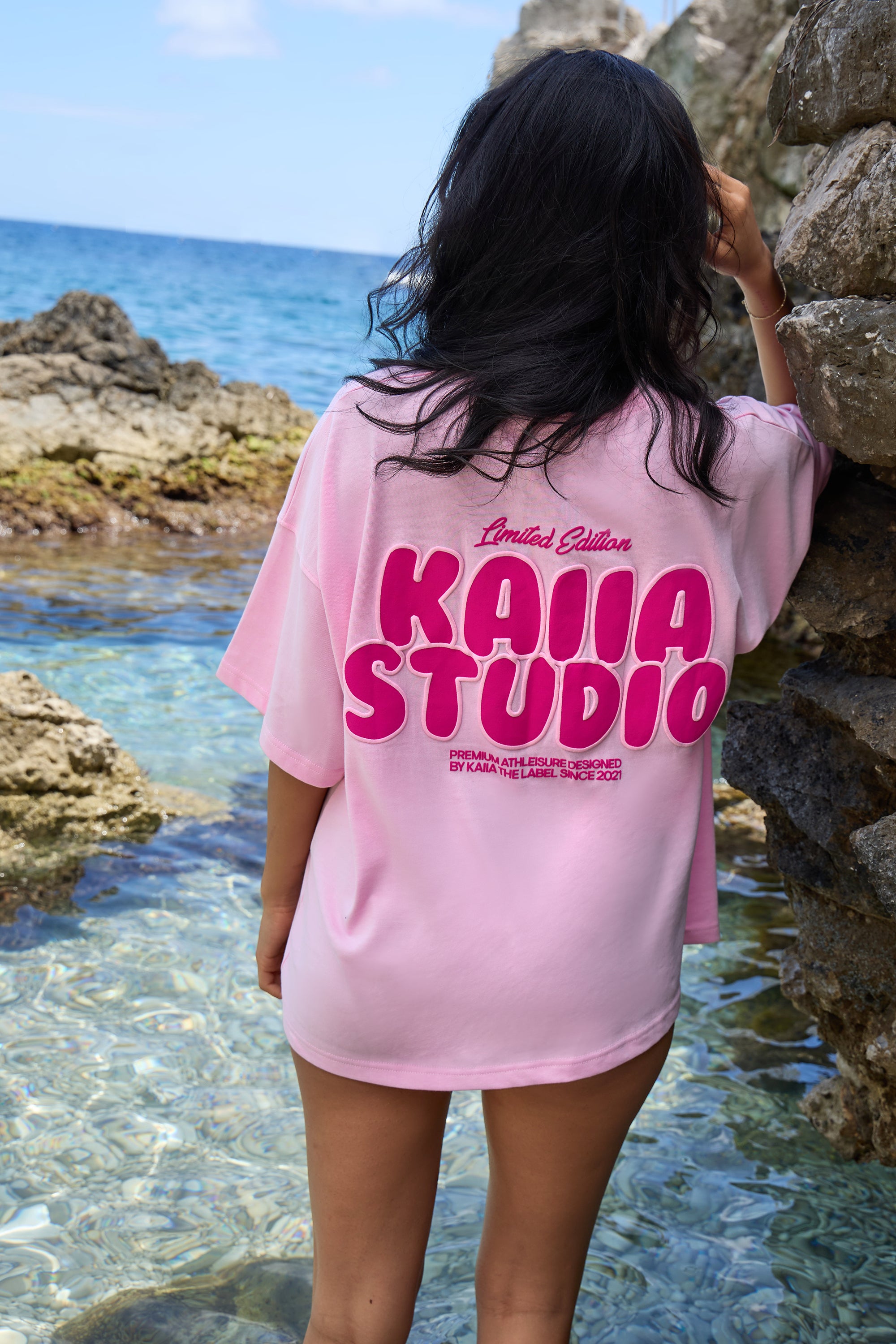 Kaiia Bubble Graphic Oversized T-Shirt Baby Pink & Hot Pink