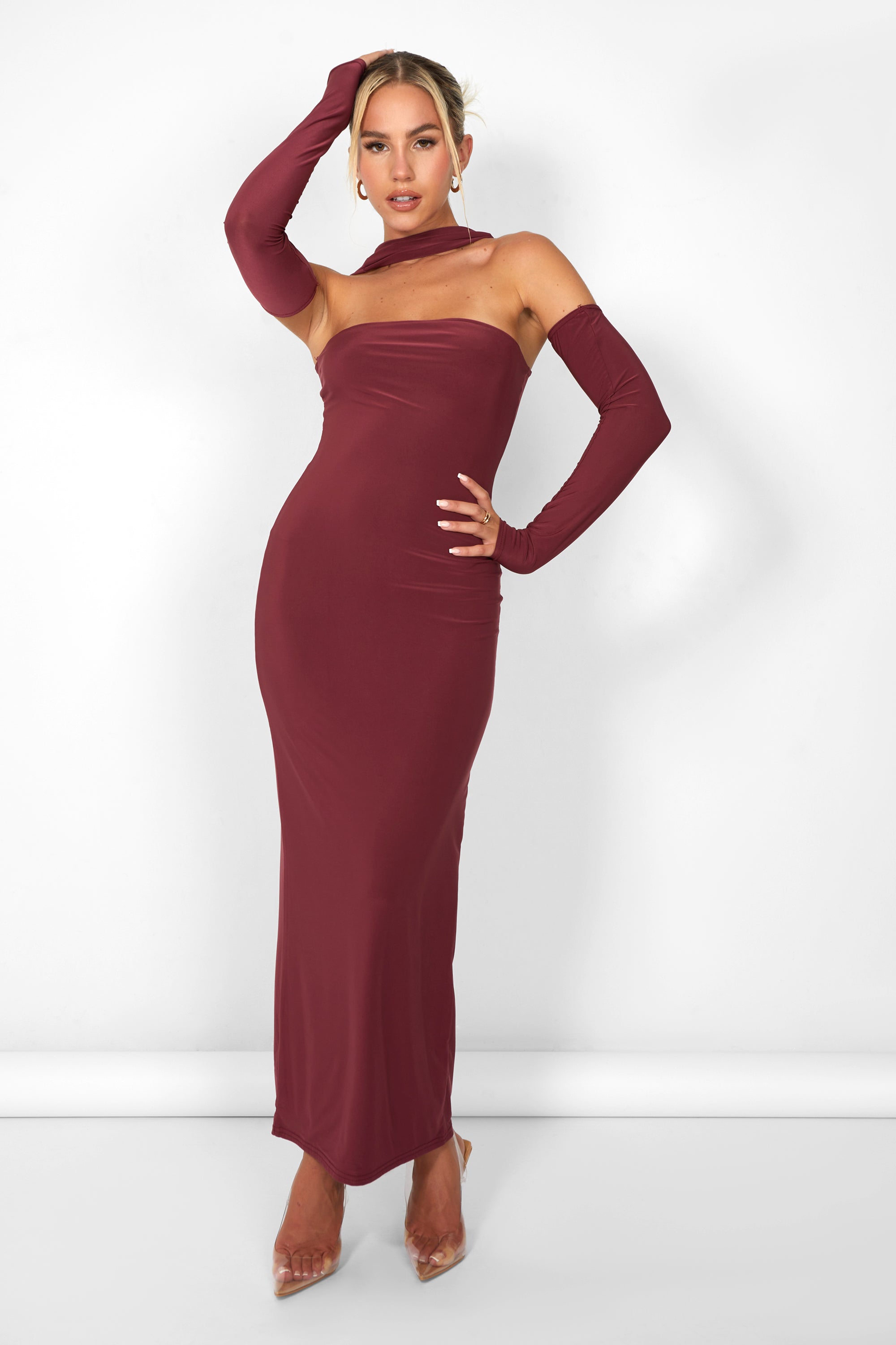 Kaiia Slinky Choker Bodycon Midi Dress in Burgundy | Kaiia Kaiia Slinky Choker Bodycon Midi Dress in Burgundy | Kaiia