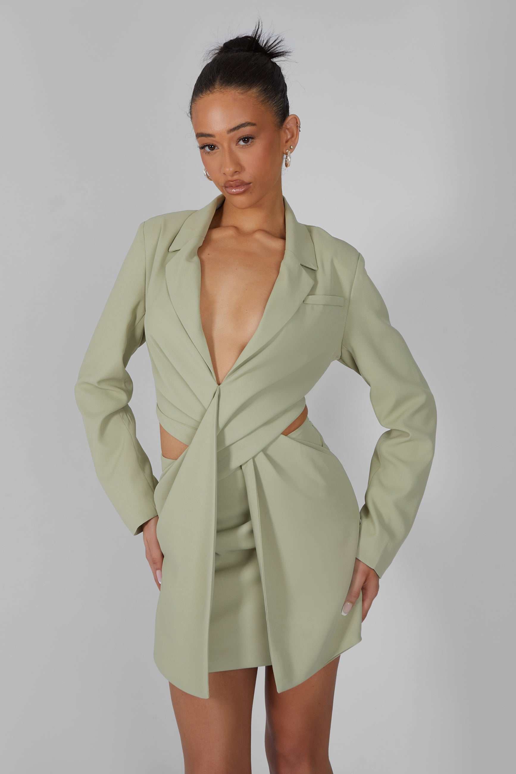 Twist Front Blazer Dress Sage Twist Front Blazer Dress Sage