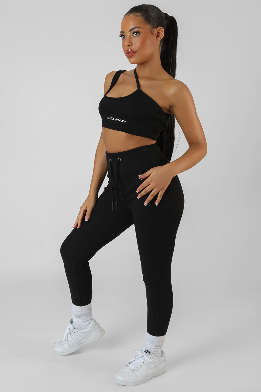 KAIIA SPORT DRAWSTRING WAIST LEGGINGS BLACK