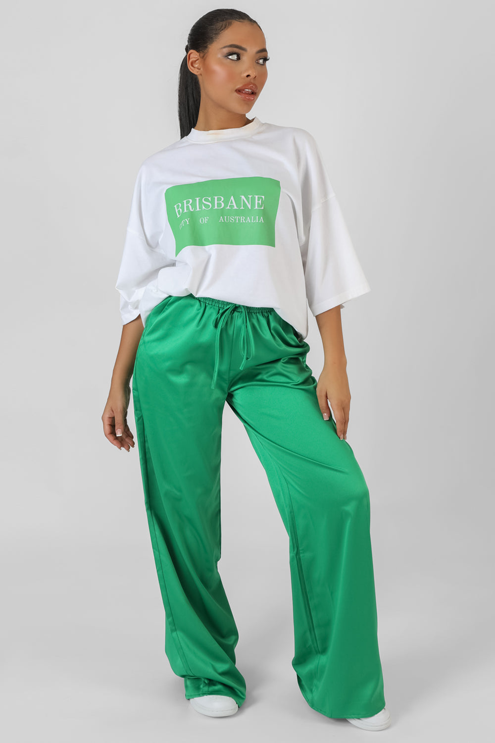 SATIN WIDE LEG JOGGER GREEN