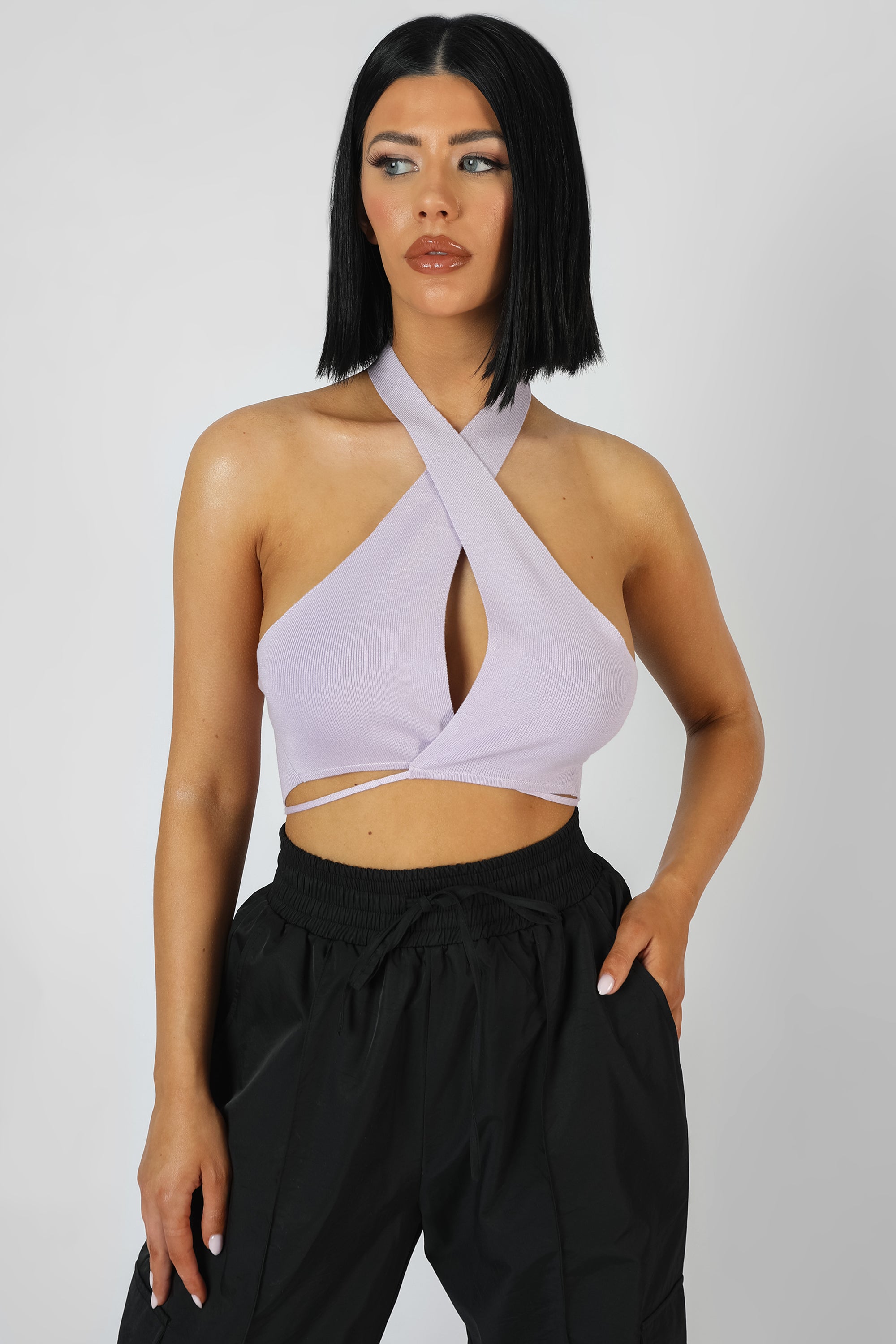 WRAP FRONT HALTER CROP TOP