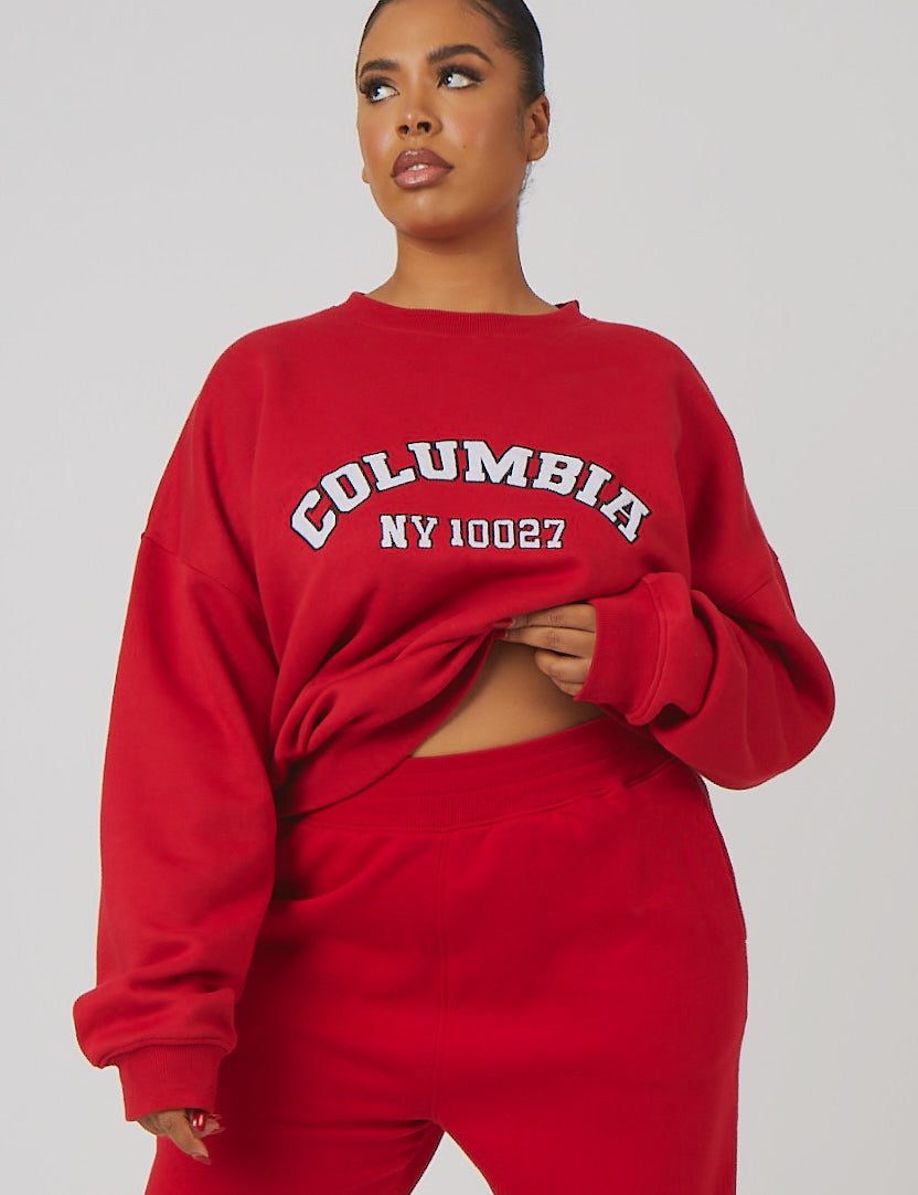 CURVE OVERSIZED EMBROIDERED SLOGAN SWEATSHIRT RED