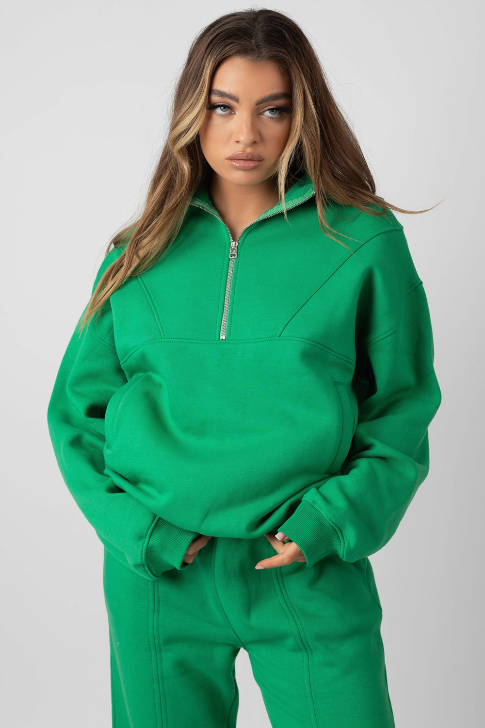 OVERSIZED HALF ZIP PULLOVER SWEAT GREEN