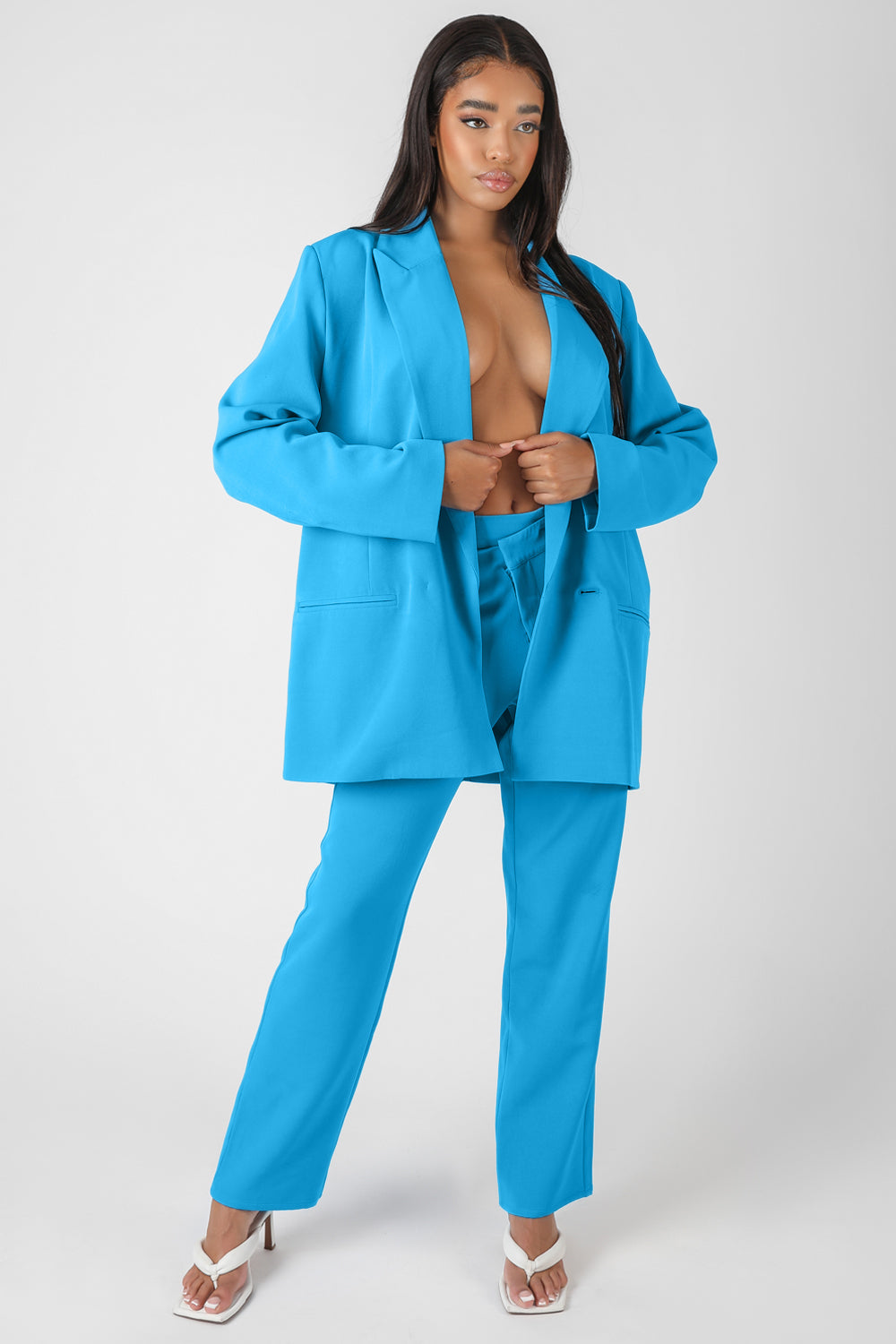 WRAP WAISTBAND STRAIGHT LEG TROUSER BLUE