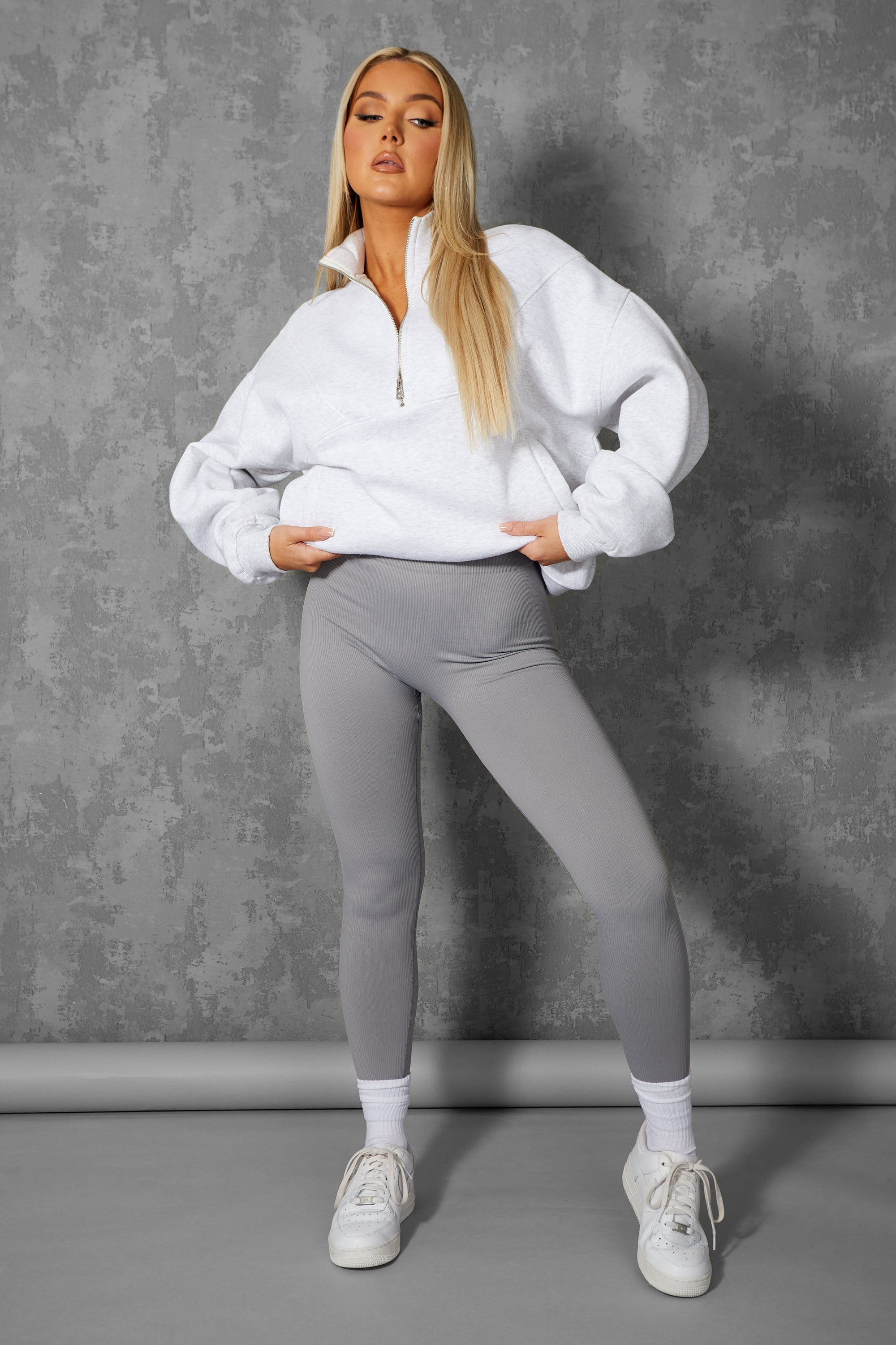 OVERSIZED HALF ZIP PULLOVER POCKET FRONT SWEATSHIRT OATMEAL MARL