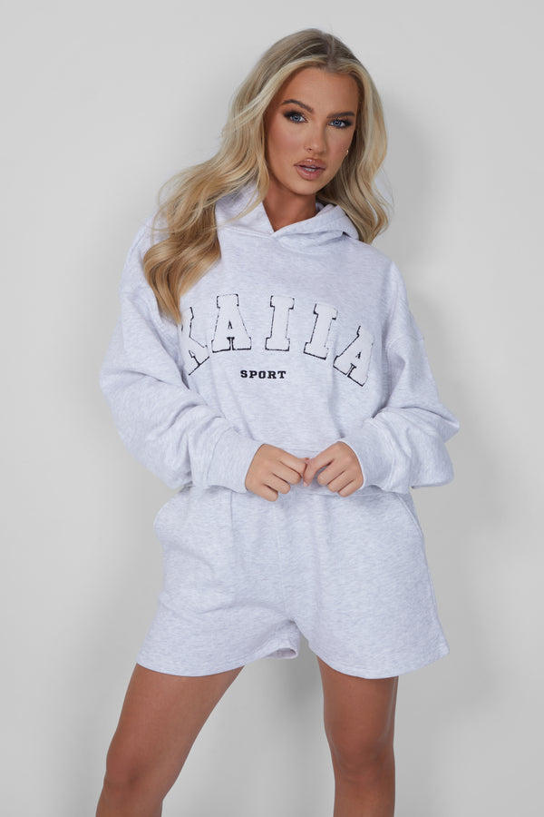 Kaiia Oversized Crop Hoodie Light Grey Marl
