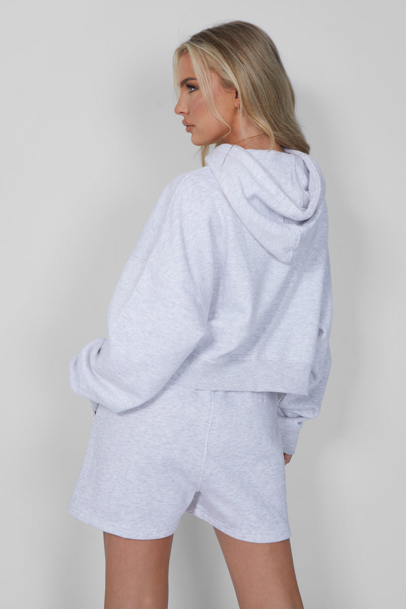 Kaiia Oversized Crop Hoodie Light Grey Marl