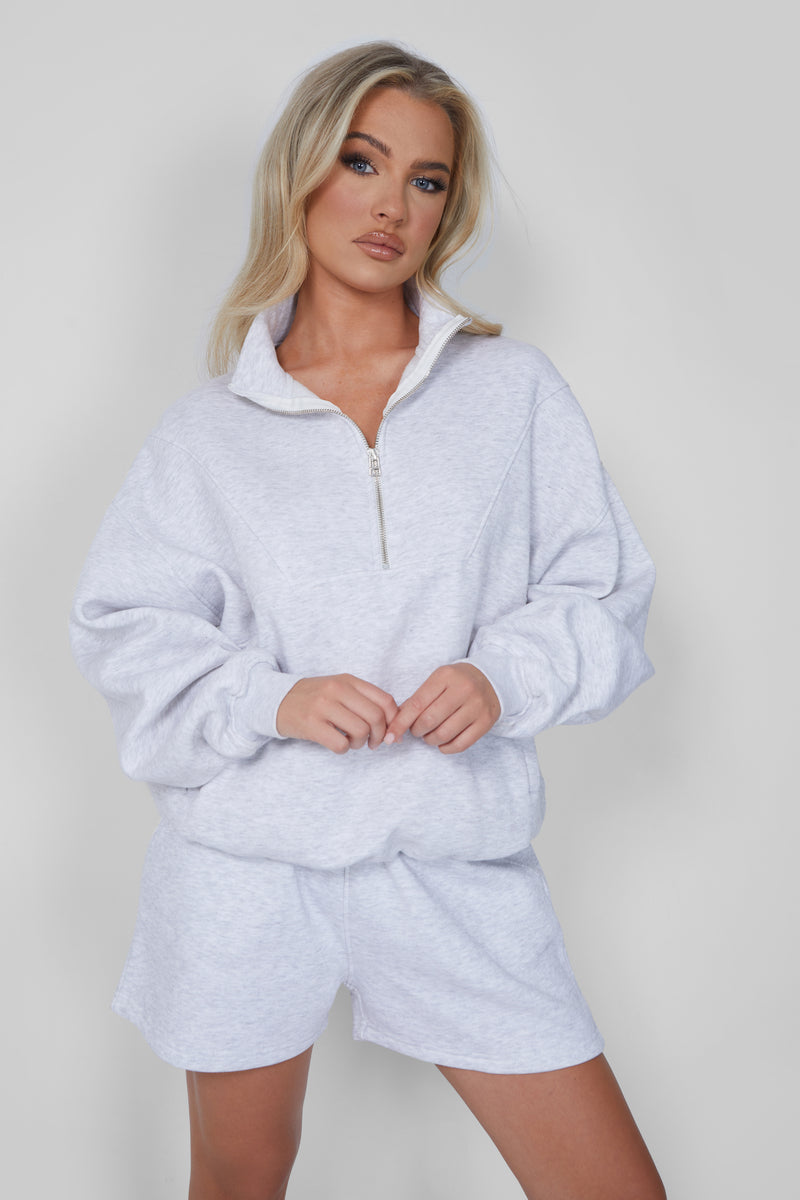 OVERSIZED HALF ZIP PULLOVER POCKET FRONT SWEATSHIRT OATMEAL MARL