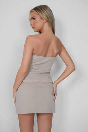 Kaiia Ribbed Bandeau Side Split Top In Stone
