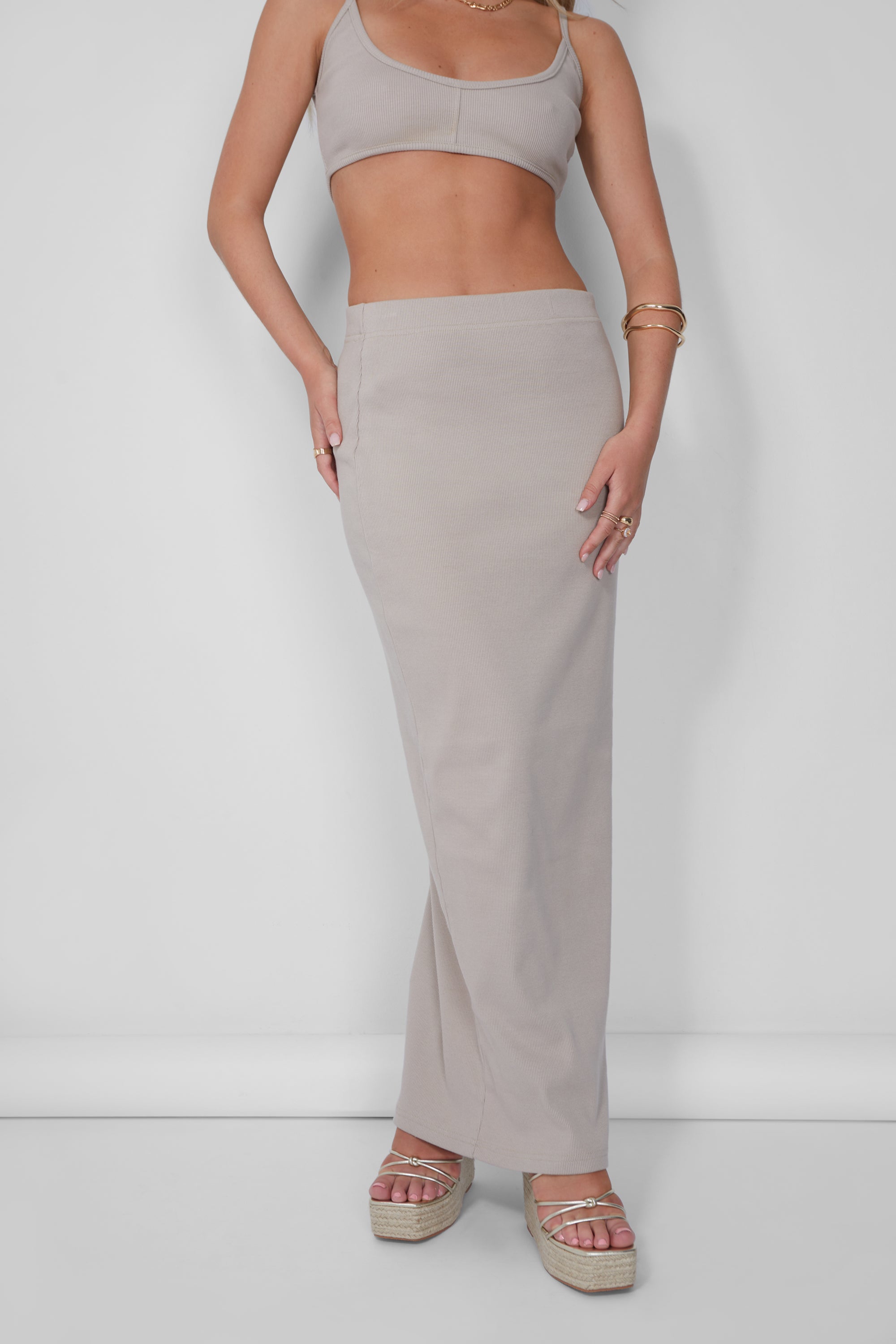 Ribbed Maxi Skirt Stone