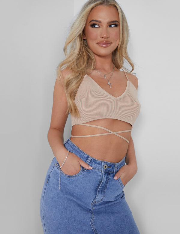 Knitted Ribbed Bralet Nude