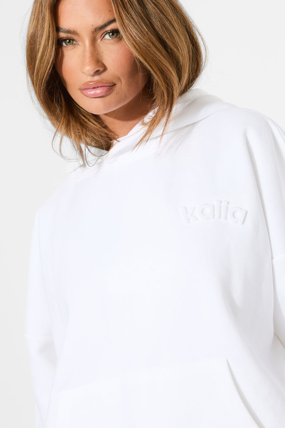 Kaiia Embossed Logo Oversized Hoodie White