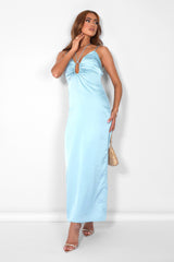 Satin Cut Out Strappy Maxi Dress Blue