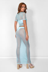 Sheer Shimmer Knitted Maxi Skirt Blue