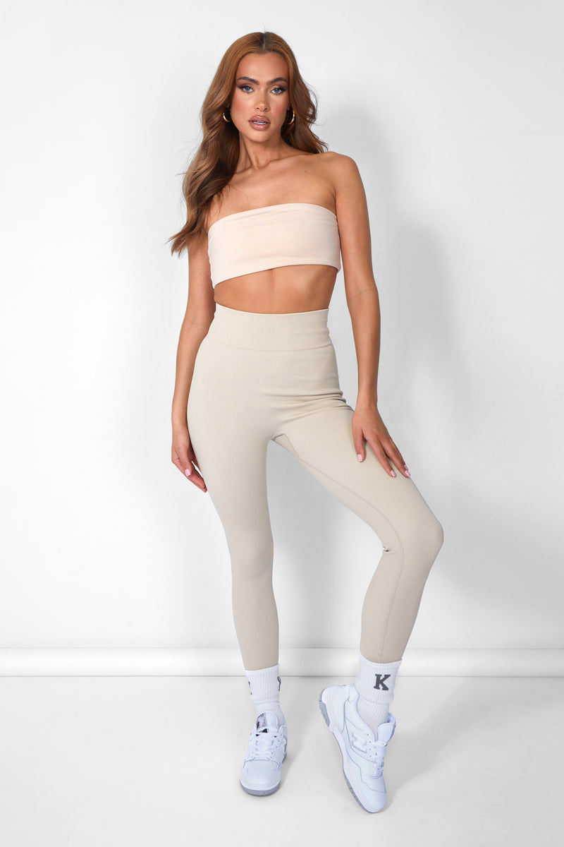 Kaiia Premium Rib Seamless Leggings Stone