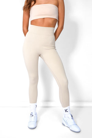 Kaiia Premium Rib Seamless Leggings Stone