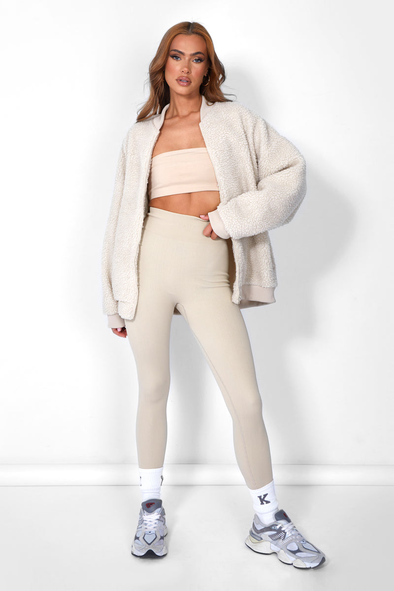 Borg Oversized Bomber Jacket Cream