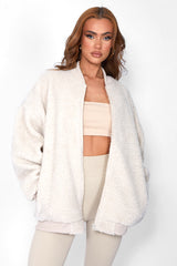 Borg Oversized Bomber Jacket Cream