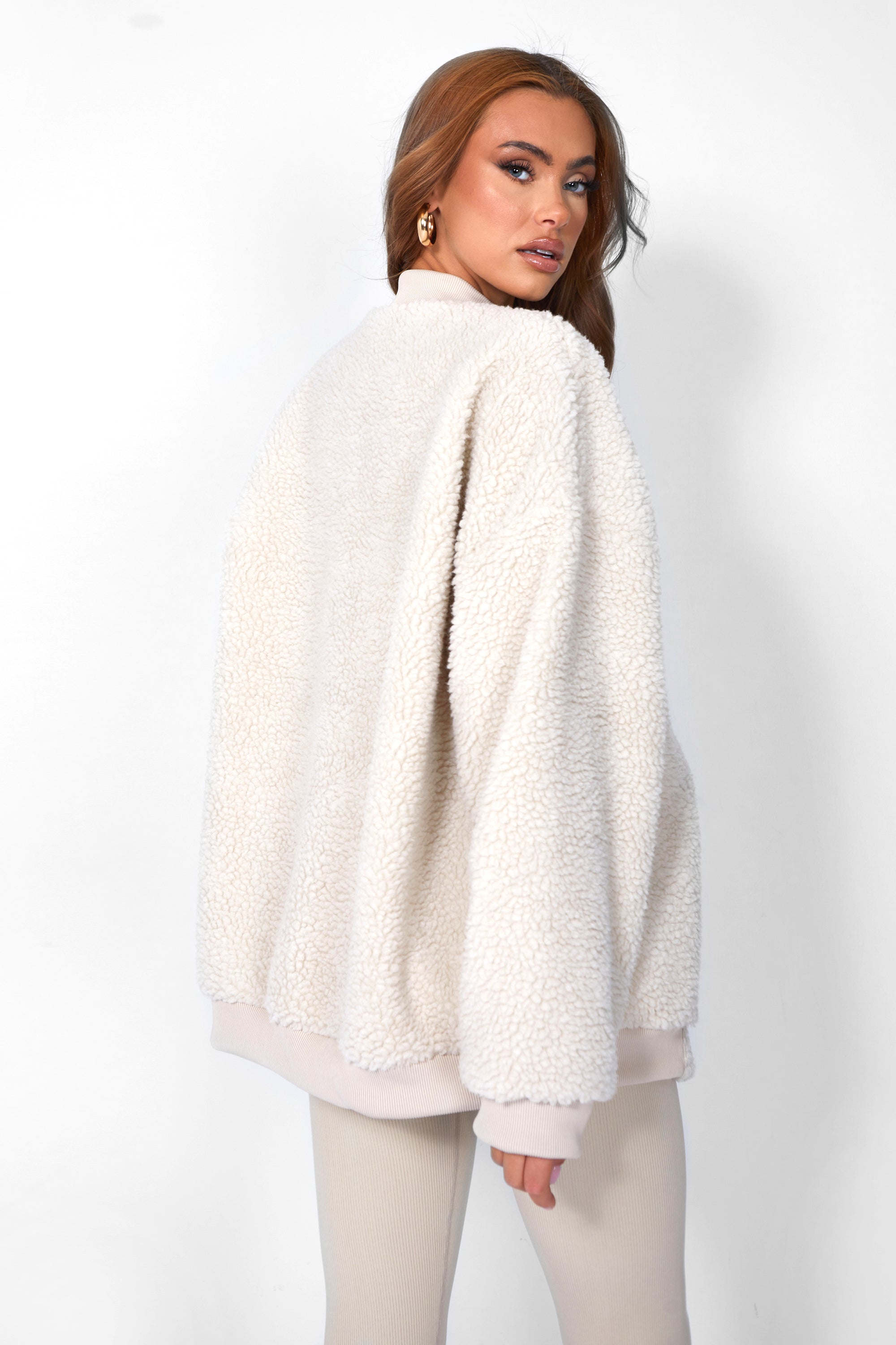 Borg Oversized Bomber Jacket Cream Public Desire Kaiia