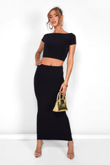 Kaiia Slinky Maxi Skirt Co-ord in Black