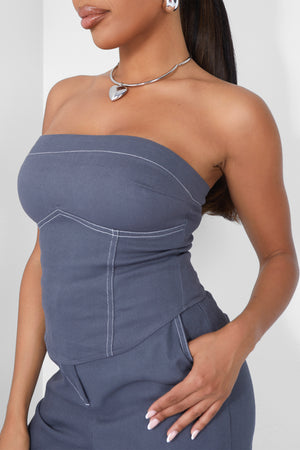 Denim Contrast Stitch Bandeau Top Grey
