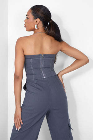 Denim Contrast Stitch Bandeau Top Grey