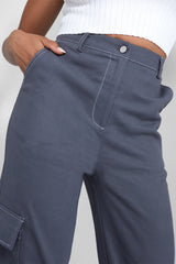 Denim Contrast Stitch Cargo Jeans Grey